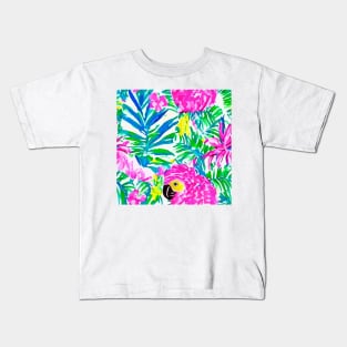 Pink parrot in rainforest, Lilly Pulitzer inspired Kids T-Shirt